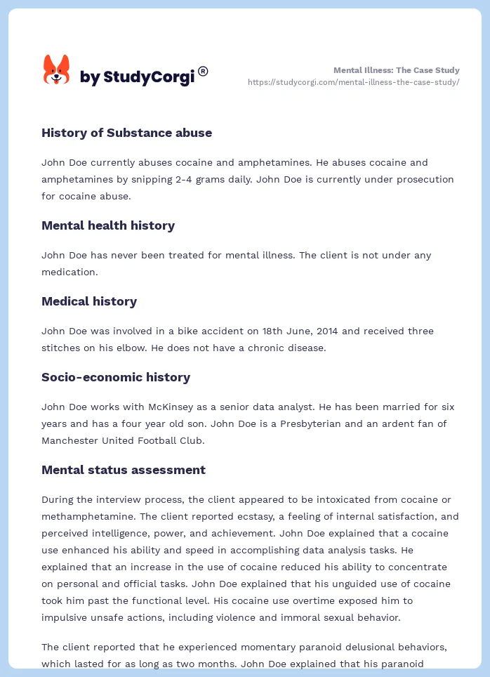 Mental Illness: The Case Study. Page 2