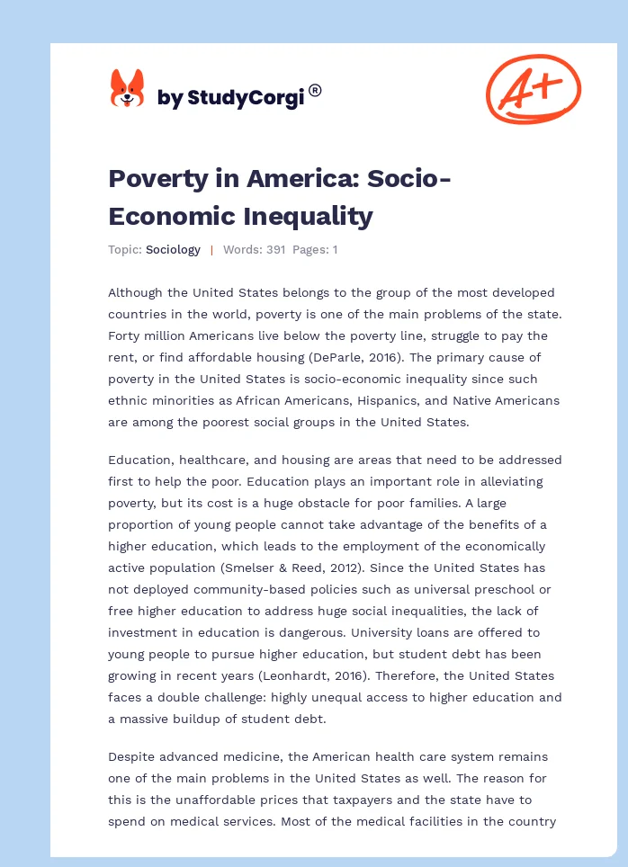 Poverty in America: Socio-Economic Inequality. Page 1