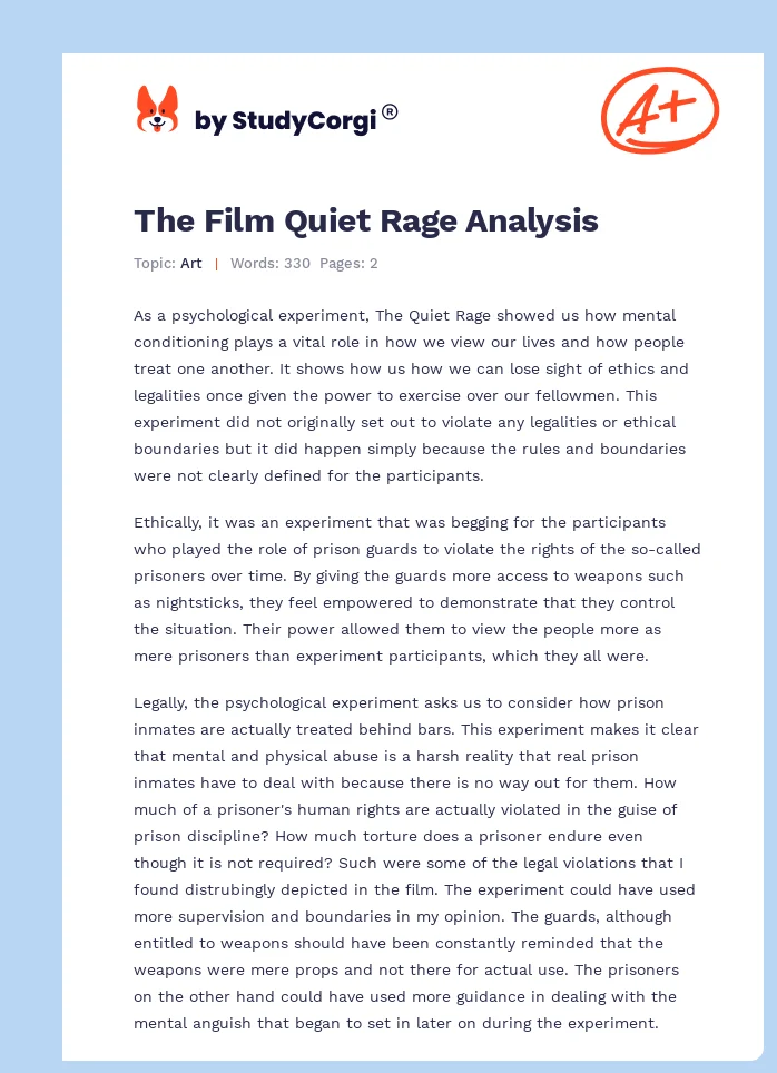 The Film Quiet Rage Analysis. Page 1