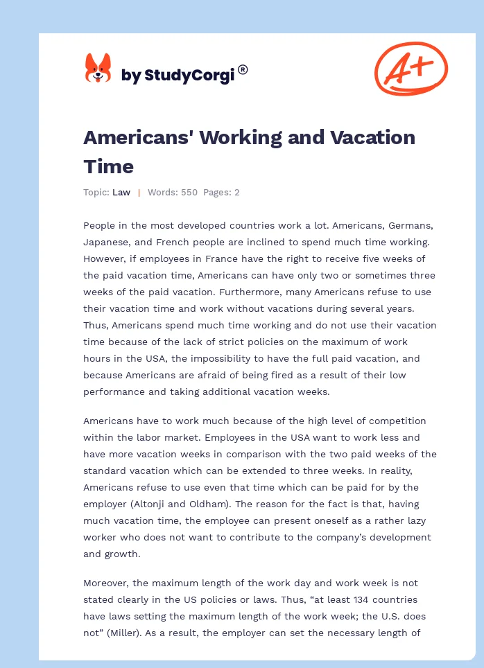 Americans' Working and Vacation Time. Page 1
