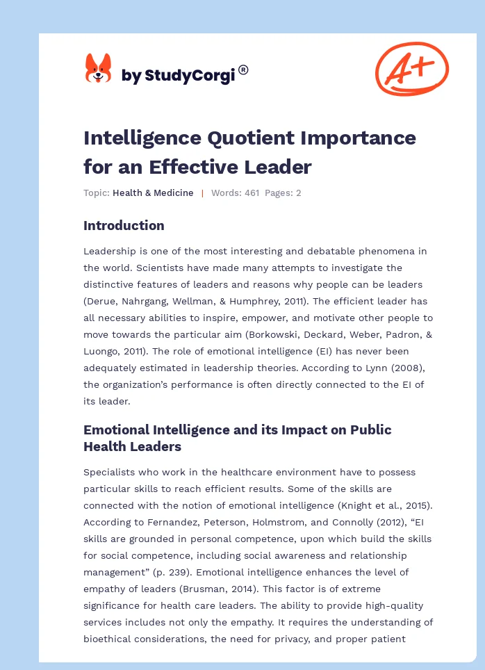 Intelligence Quotient Importance for an Effective Leader. Page 1