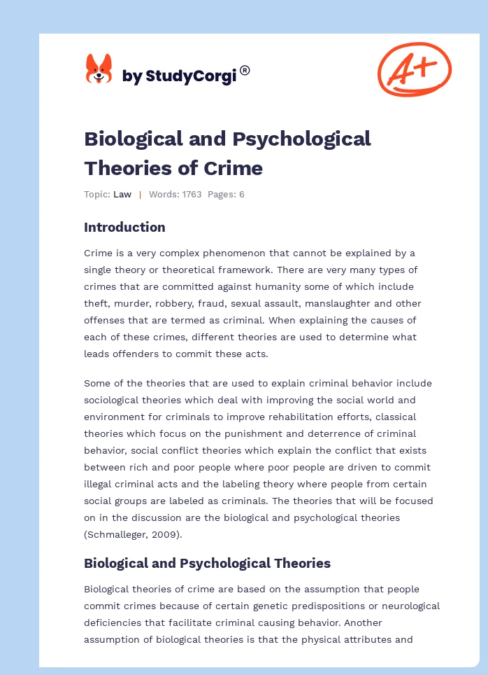 Biological and Psychological Theories of Crime. Page 1