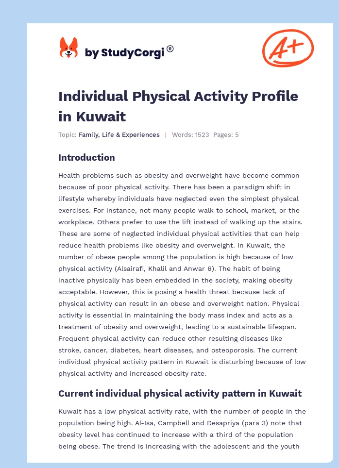 Individual Physical Activity Profile in Kuwait. Page 1