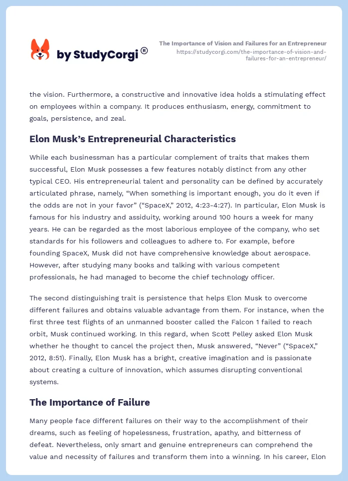 The Importance of Vision and Failures for an Entrepreneur. Page 2