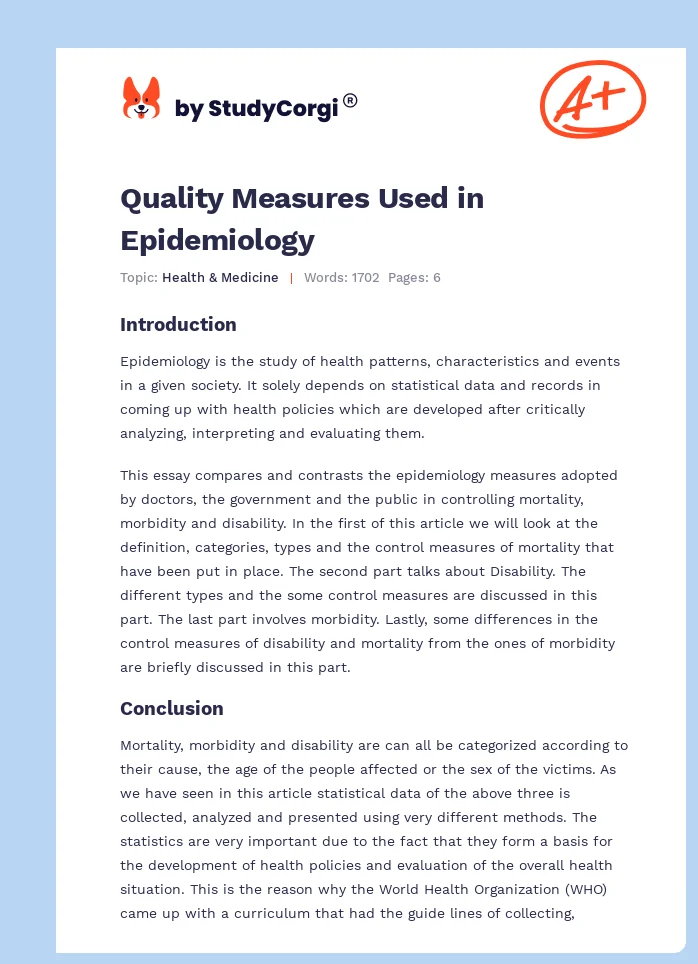 Quality Measures Used in Epidemiology. Page 1