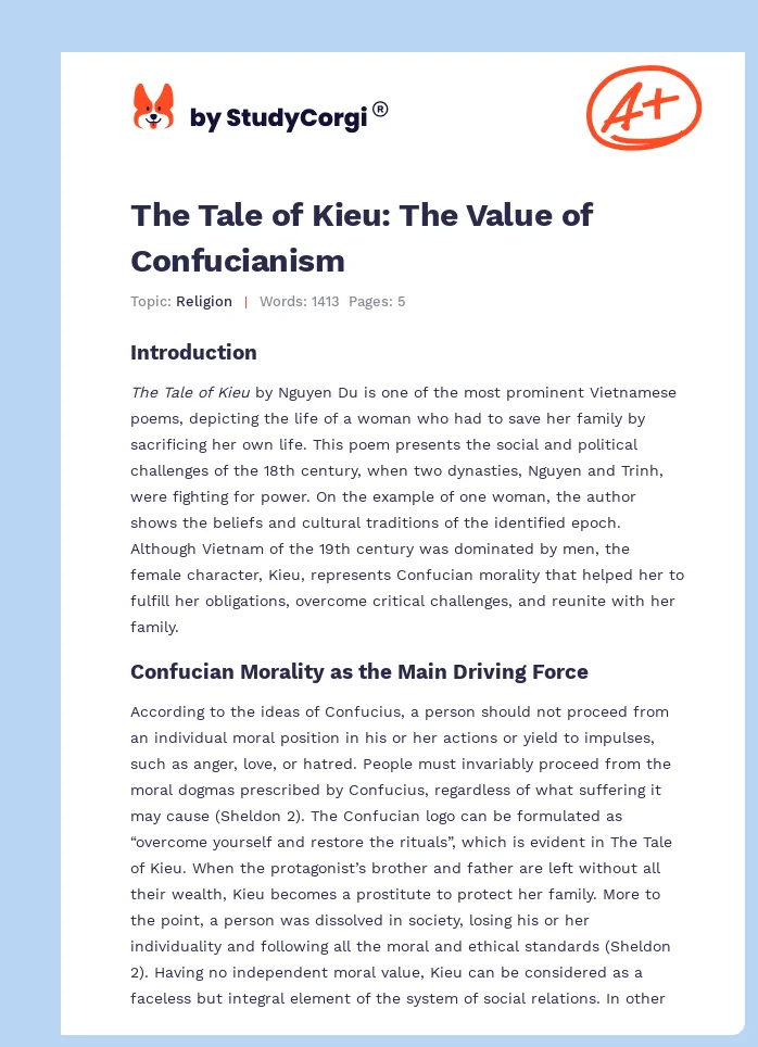 The Tale of Kieu: The Value of Confucianism. Page 1