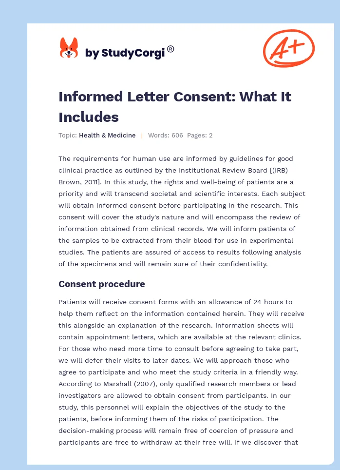Informed Letter Consent: What It Includes. Page 1