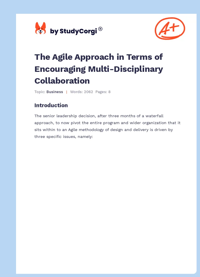 The Agile Approach in Terms of Encouraging Multi-Disciplinary Collaboration. Page 1