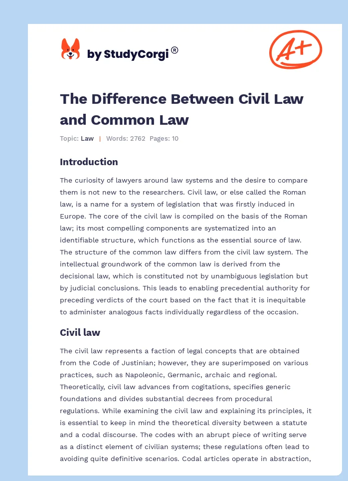 The Difference Between Civil Law and Common Law. Page 1