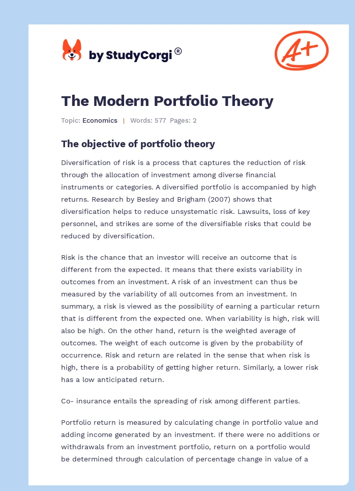 The Modern Portfolio Theory. Page 1