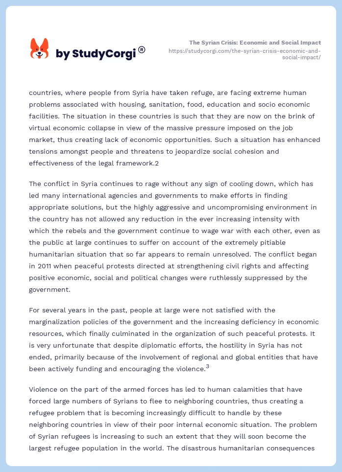 The Syrian Crisis: Economic and Social Impact. Page 2