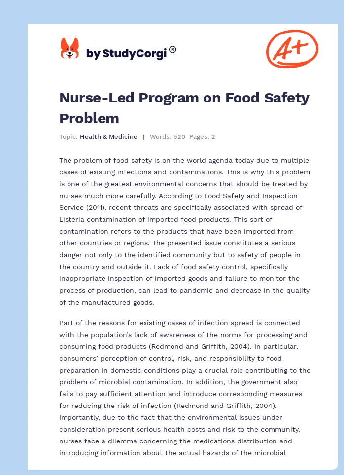 Nurse-Led Program on Food Safety Problem. Page 1