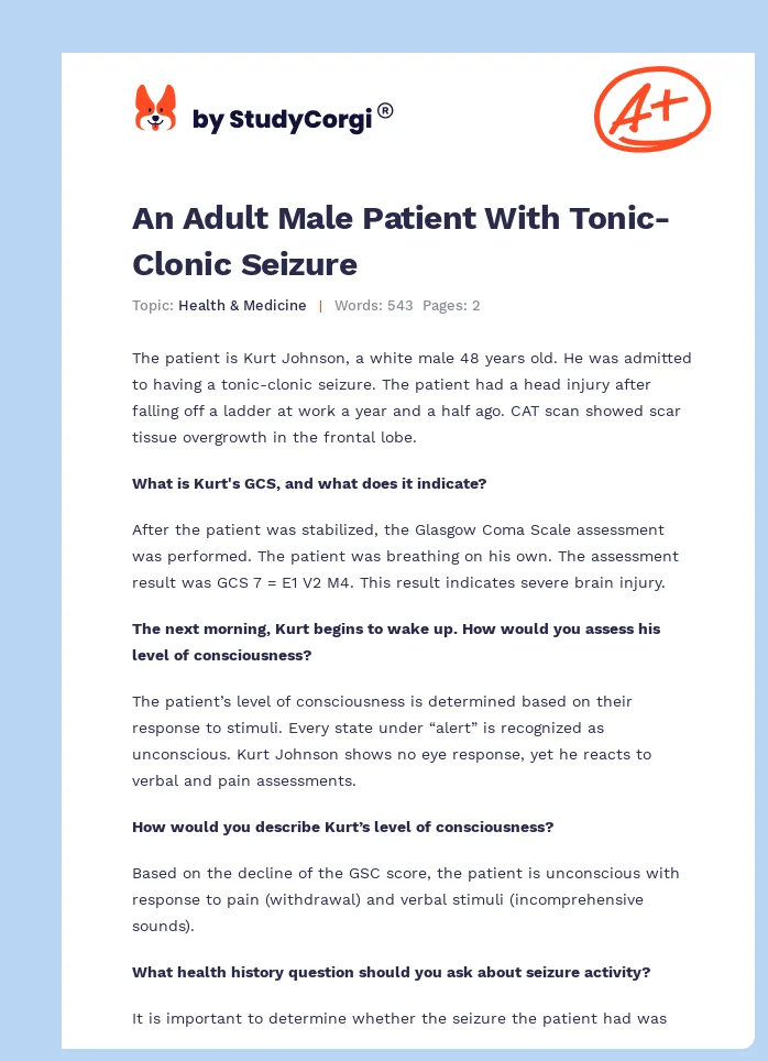 An Adult Male Patient With Tonic-Clonic Seizure. Page 1