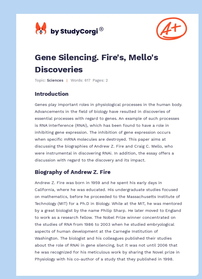 Gene Silencing. Fire's, Mello's Discoveries. Page 1