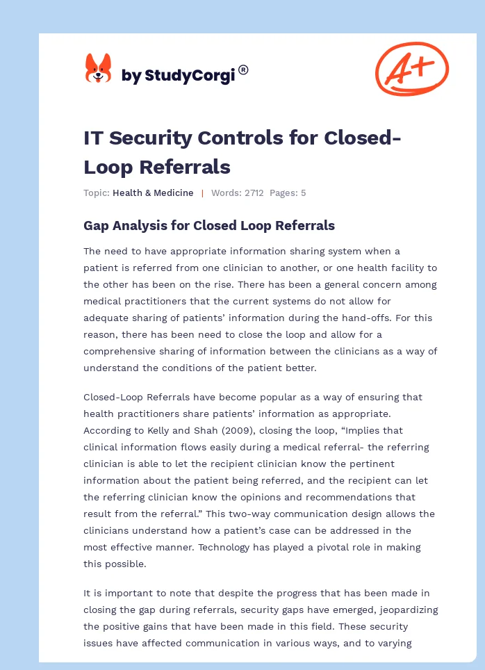 IT Security Controls for Closed-Loop Referrals. Page 1