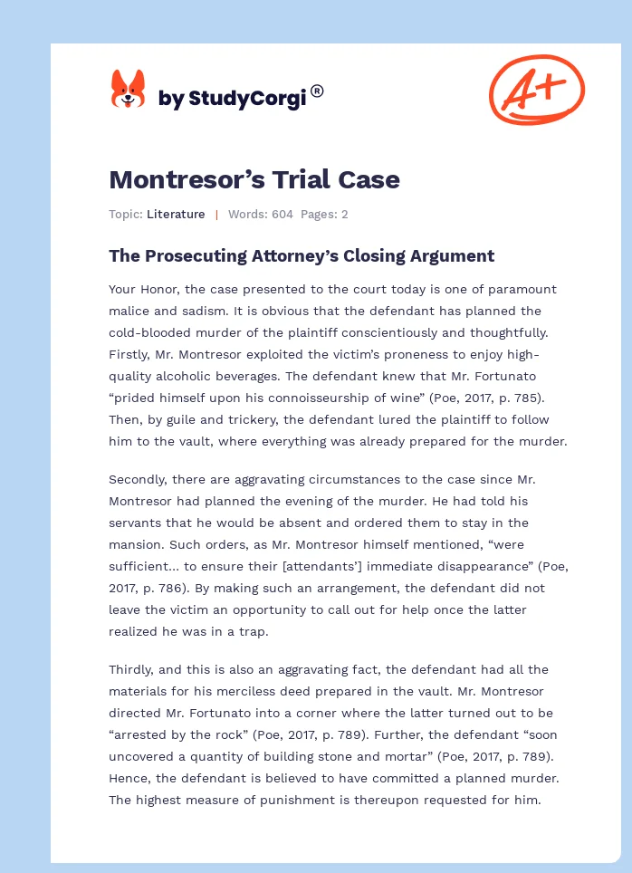 Montresor’s Trial Case. Page 1