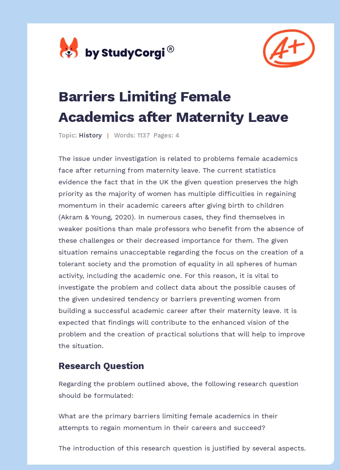 Barriers Limiting Female Academics after Maternity Leave. Page 1