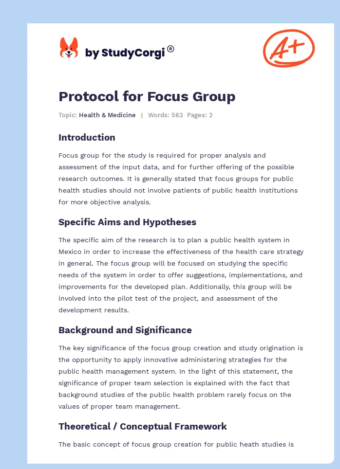 Protocol for Focus Group. Page 1