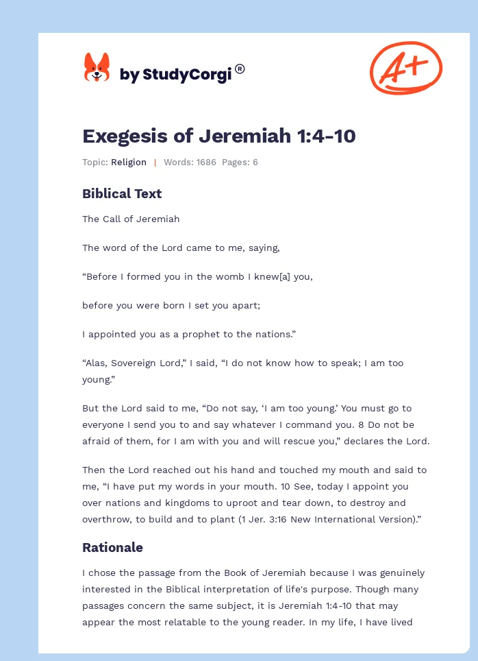 Exegesis of Jeremiah 1:4-10. Page 1