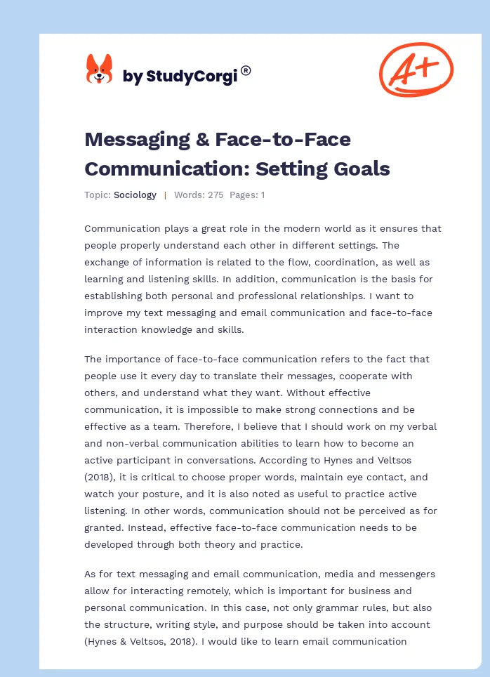 Messaging & Face-to-Face Communication: Setting Goals. Page 1
