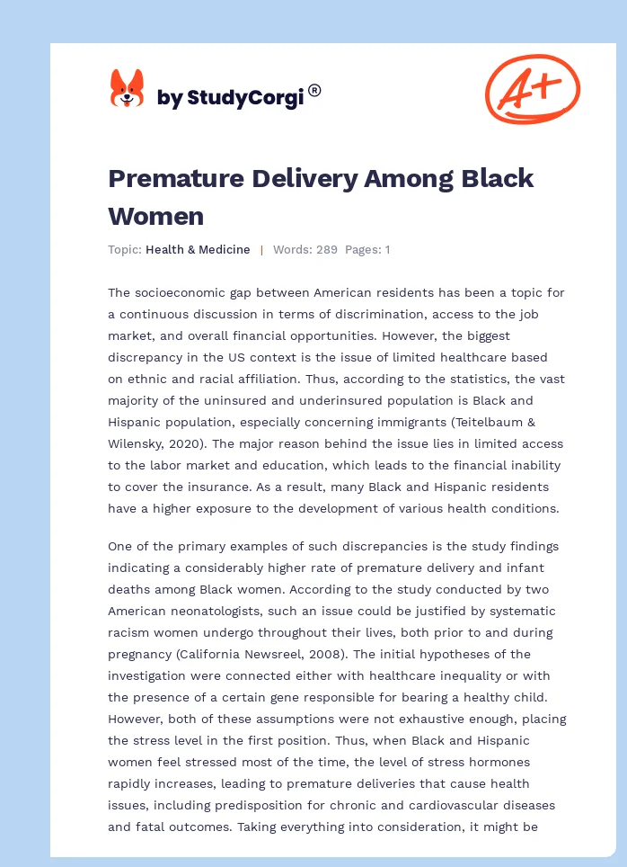 Premature Delivery Among Black Women. Page 1