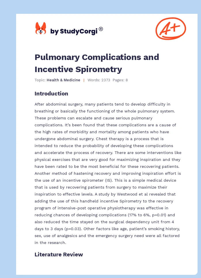Pulmonary Complications and Incentive Spirometry. Page 1