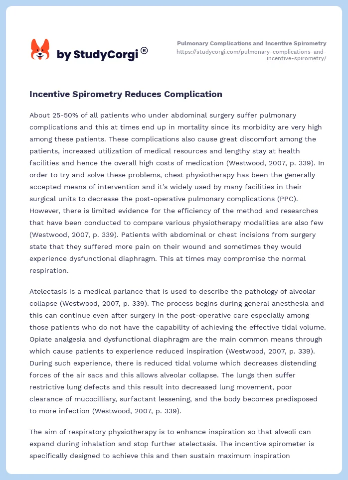 Pulmonary Complications and Incentive Spirometry. Page 2