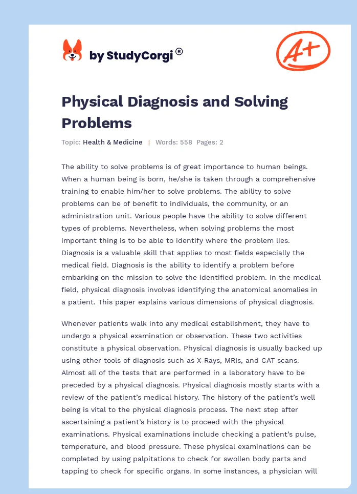 Physical Diagnosis and Solving Problems. Page 1