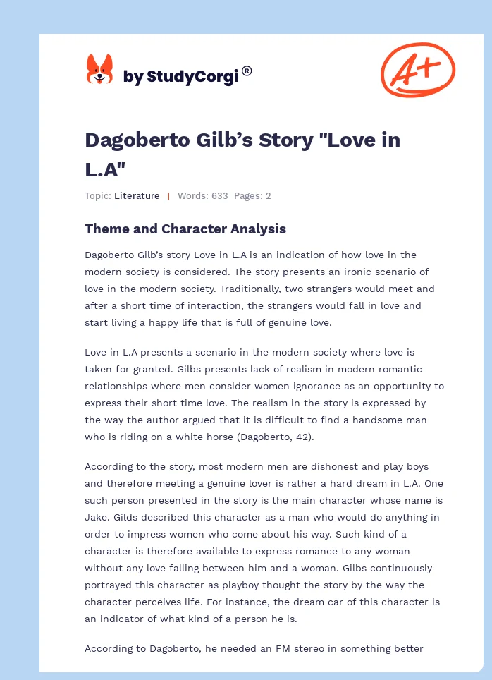 Dagoberto Gilb’s Story "Love in L.A". Page 1