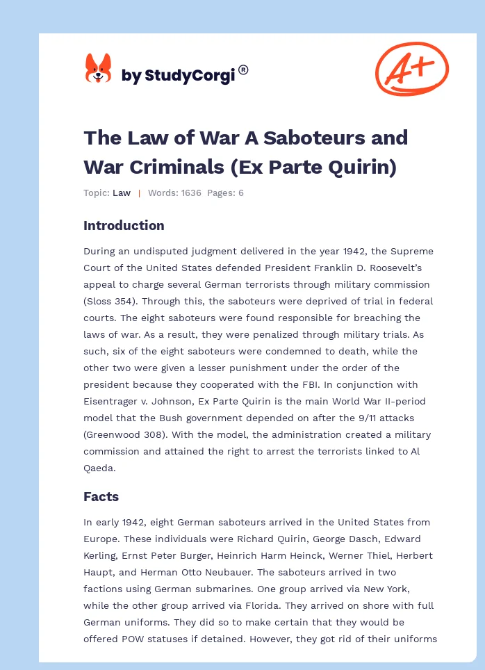 The Law of War A Saboteurs and War Criminals (Ex Parte Quirin). Page 1