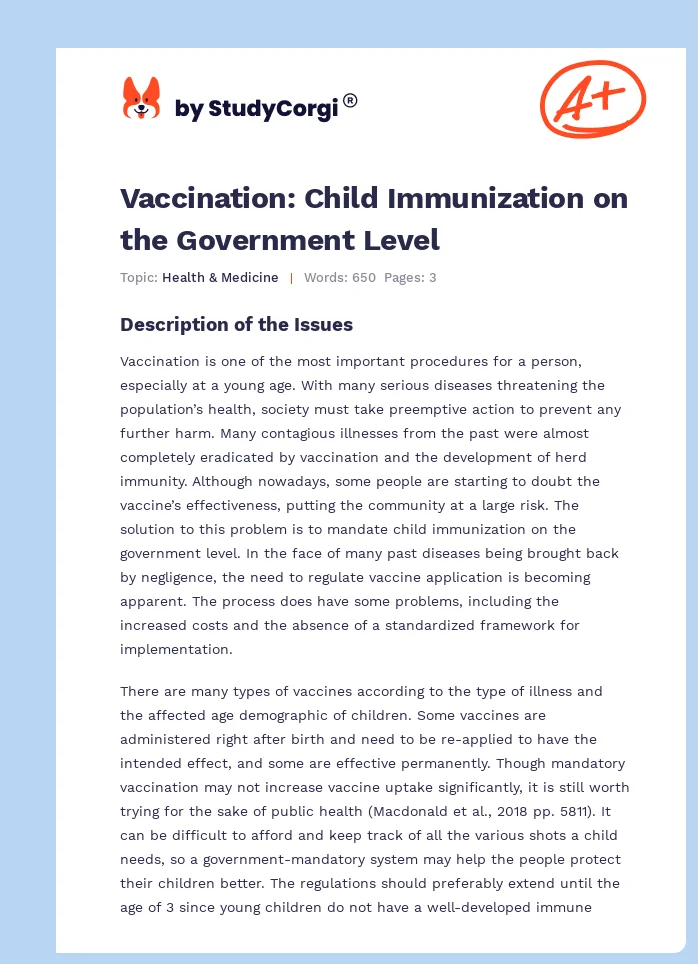 Vaccination: Child Immunization on the Government Level. Page 1