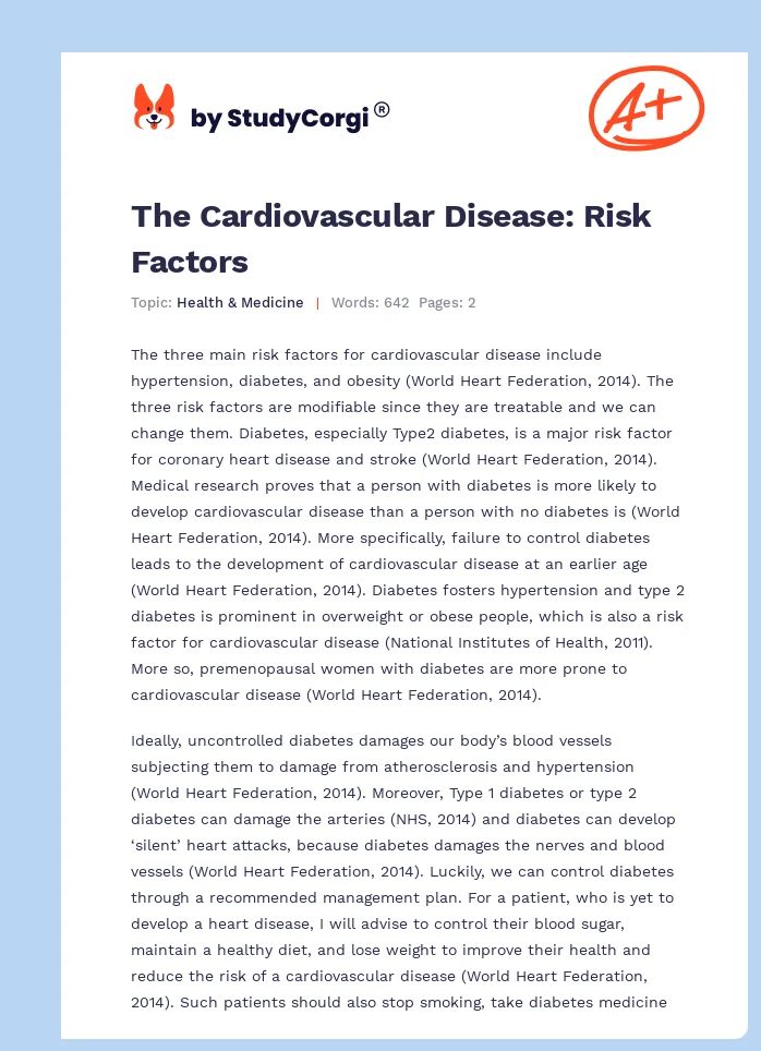 The Cardiovascular Disease: Risk Factors. Page 1