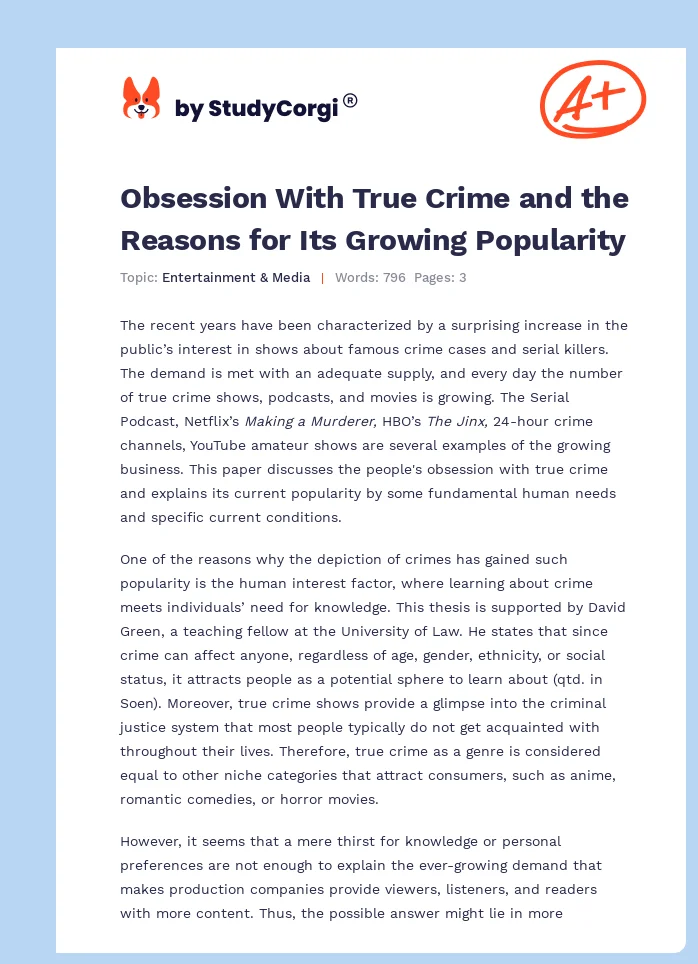 Obsession With True Crime and the Reasons for Its Growing Popularity. Page 1