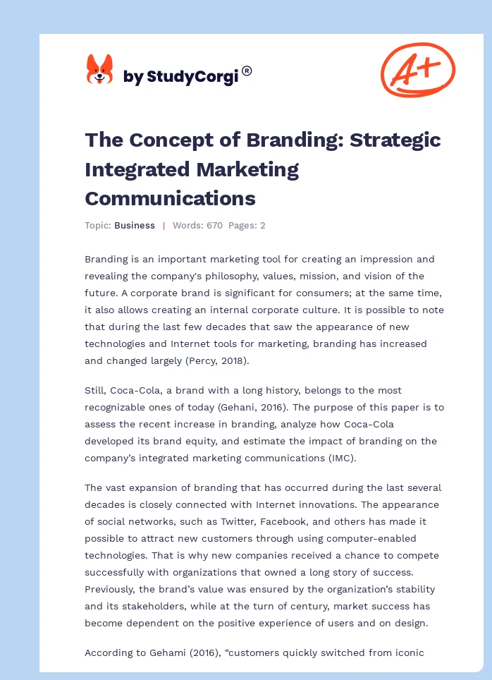 The Concept of Branding: Strategic Integrated Marketing Communications. Page 1
