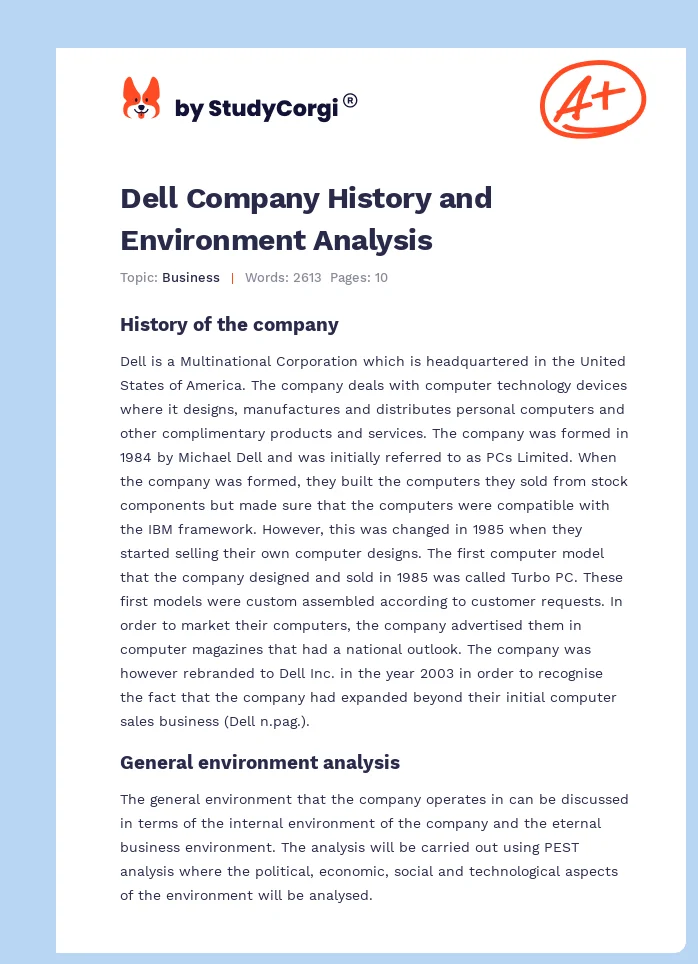 Dell Company History and Environment Analysis. Page 1