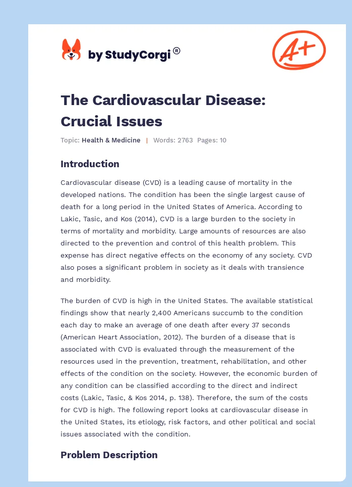 The Cardiovascular Disease: Crucial Issues. Page 1