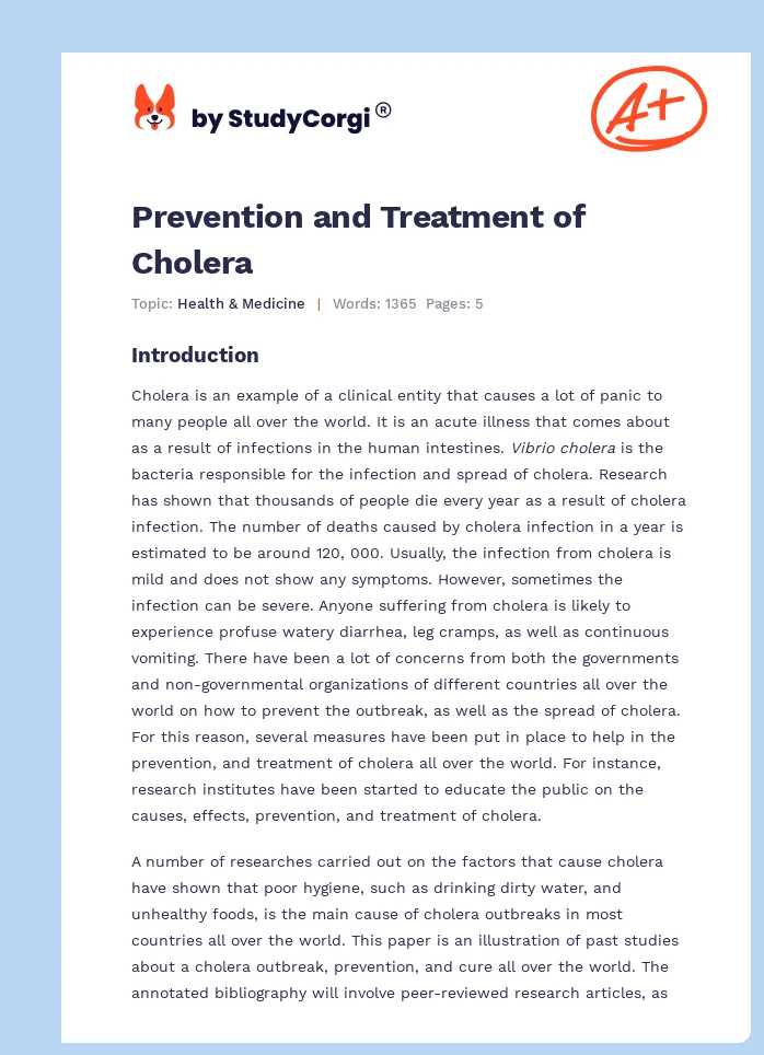 Prevention and Treatment of Cholera. Page 1