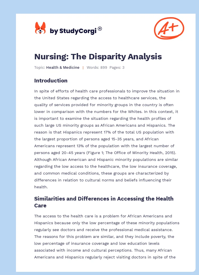 Nursing: The Disparity Analysis. Page 1