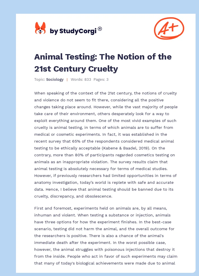 Animal Testing: The Notion of the 21st Century Cruelty. Page 1
