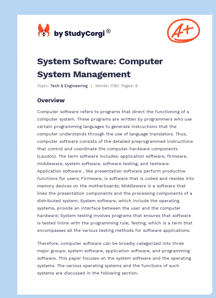 System Software: Computer System Management. Page 1