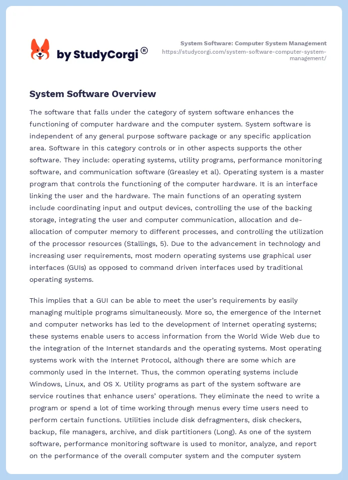 System Software: Computer System Management. Page 2