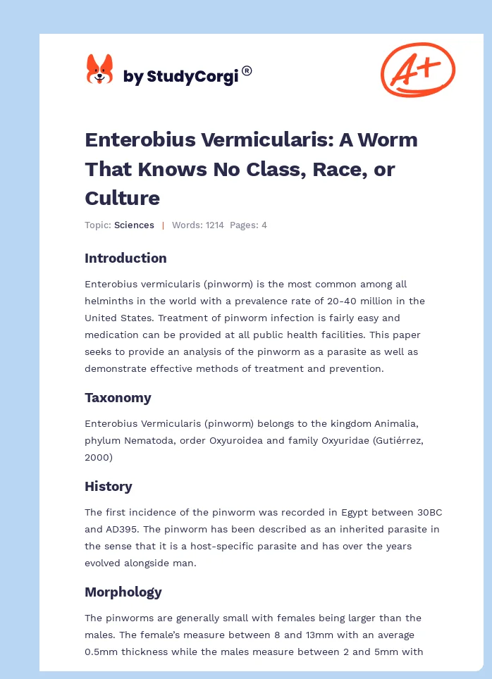Enterobius Vermicularis: A Worm That Knows No Class, Race, or Culture. Page 1
