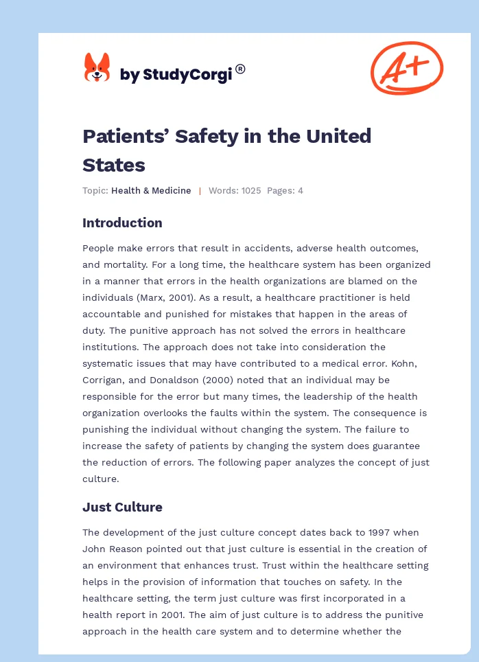 Patients’ Safety in the United States. Page 1
