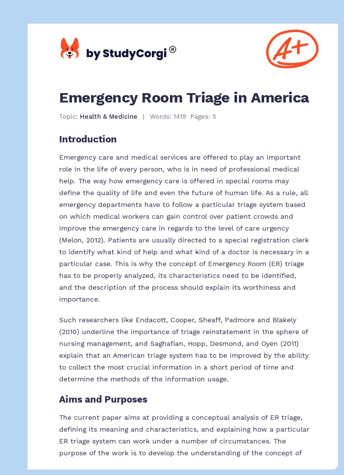 Emergency Room Triage in America. Page 1