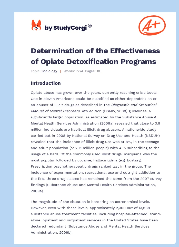 Determination of the Effectiveness of Opiate Detoxification Programs. Page 1