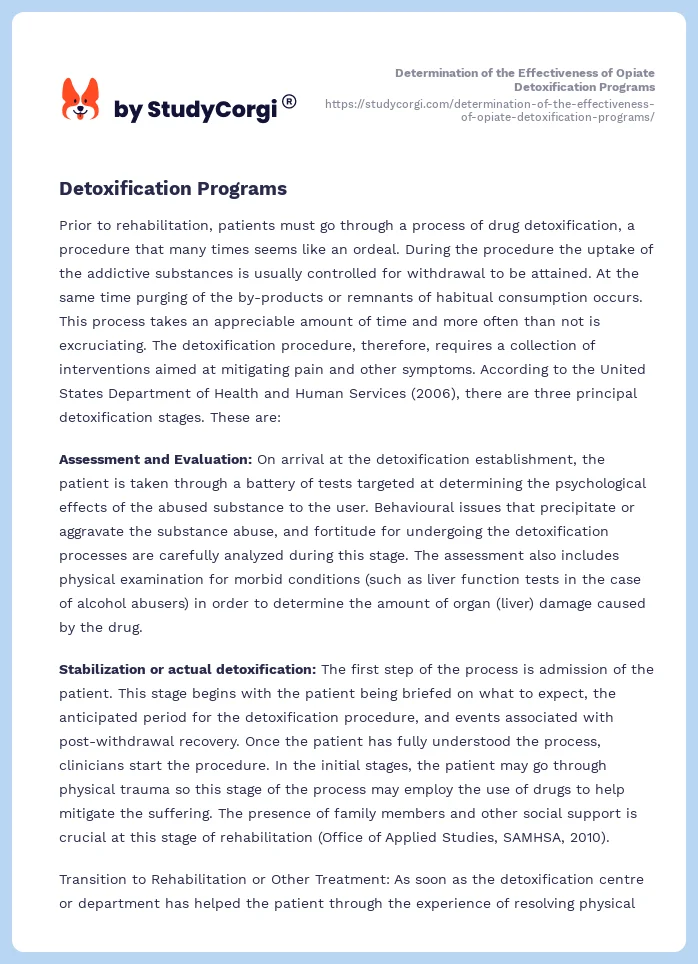 Determination of the Effectiveness of Opiate Detoxification Programs. Page 2