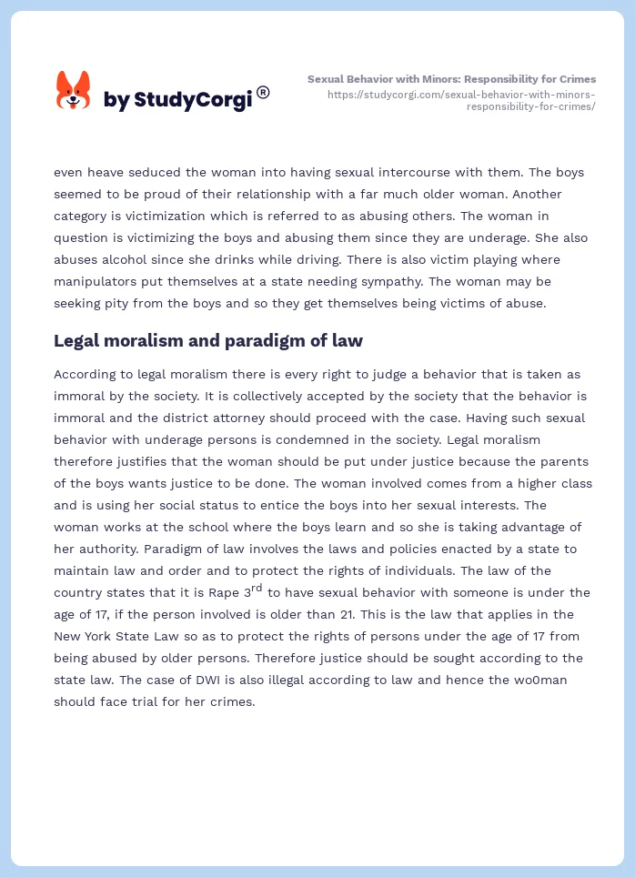 Sexual Behavior with Minors: Responsibility for Crimes. Page 2