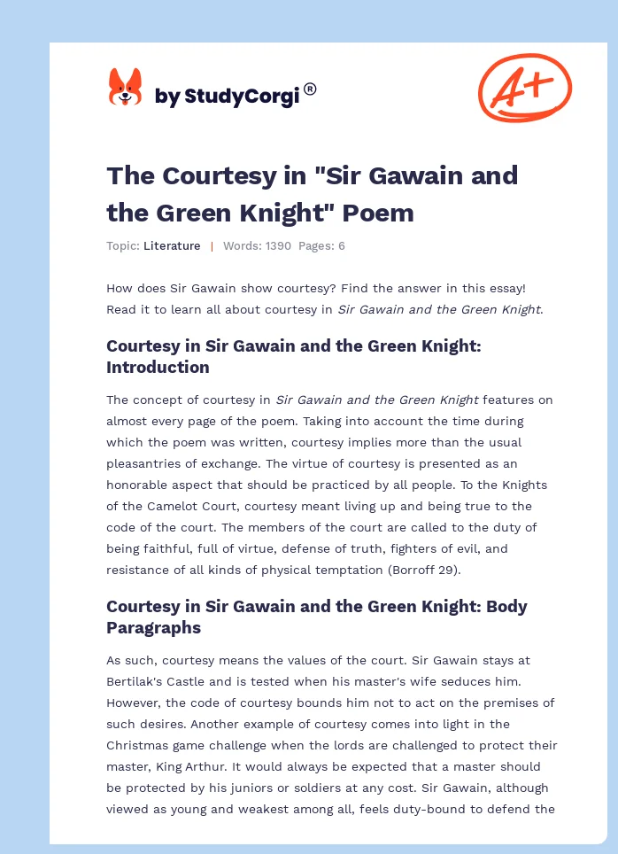 The Courtesy in "Sir Gawain and the Green Knight" Poem. Page 1