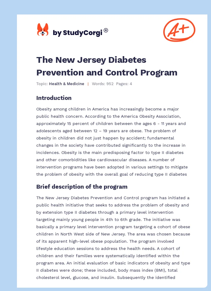 The New Jersey Diabetes Prevention and Control Program. Page 1