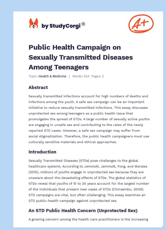 Public Health Campaign on Sexually Transmitted Diseases Among Teenagers. Page 1